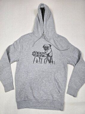 Lane Seven Small ATA Arm the Animal Pug Minigun Graphic Hoodie Sweatshirt Gray